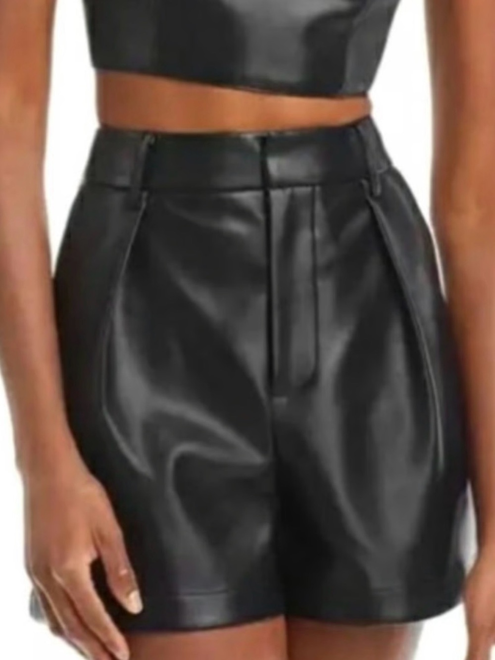 7 For All Mankind Black Faux Leather High Waisted Shorts